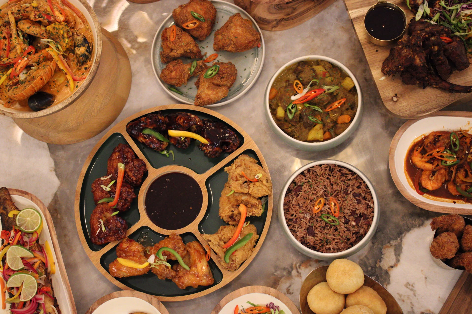 Hills Kitchen Jamaican food spread