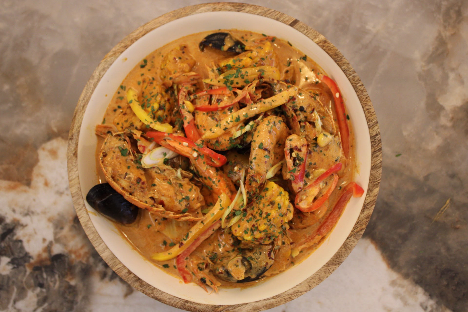 Seafood boil close-up